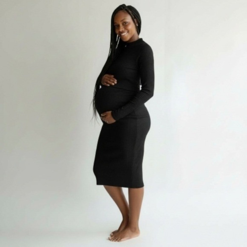 Time & Tru‎ Maternity 2-Piece Black Ribbed Tank Dress Set Medium 8-10 NWT